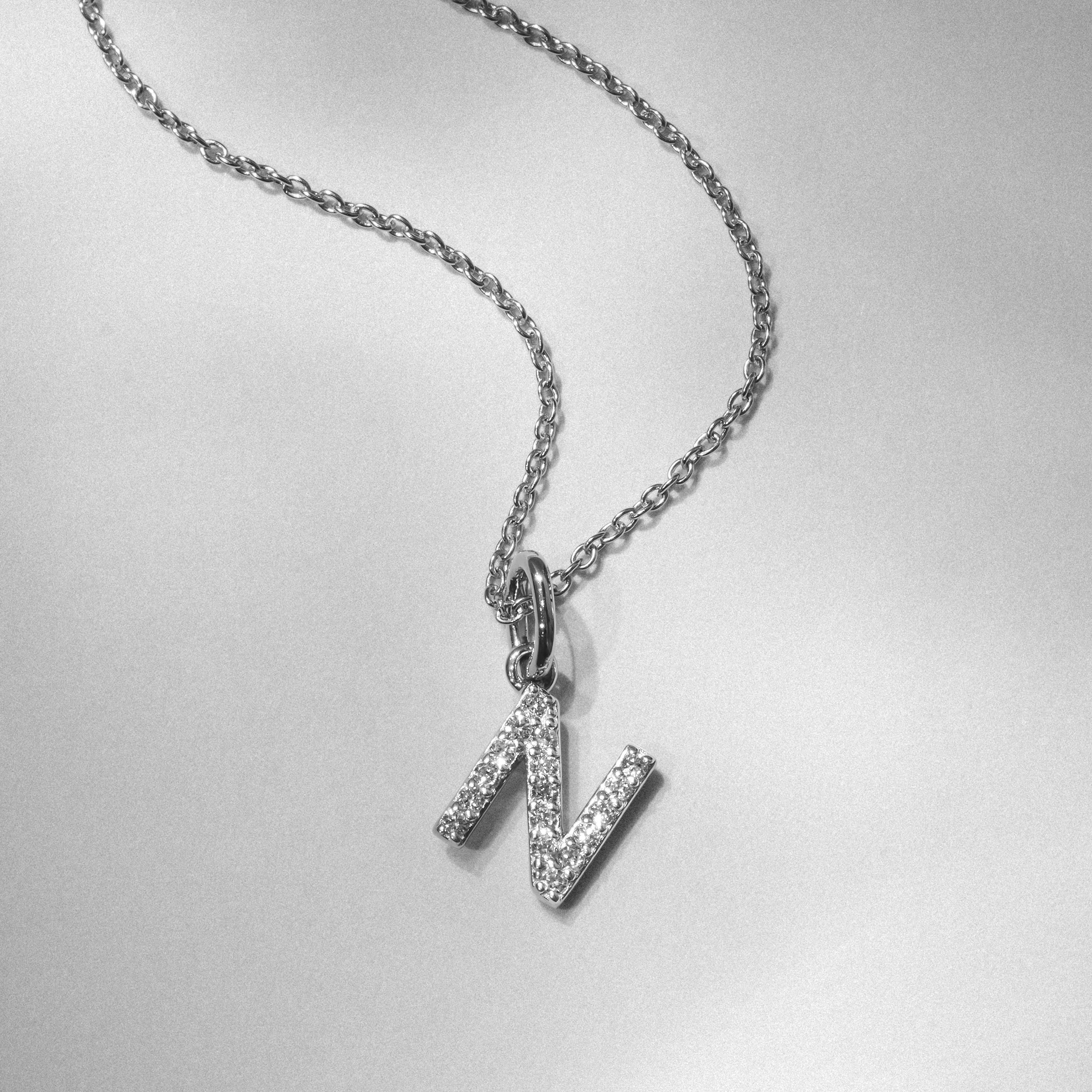Love Letter Initial N Lab Diamond Necklace set in 925 Sterling Silver